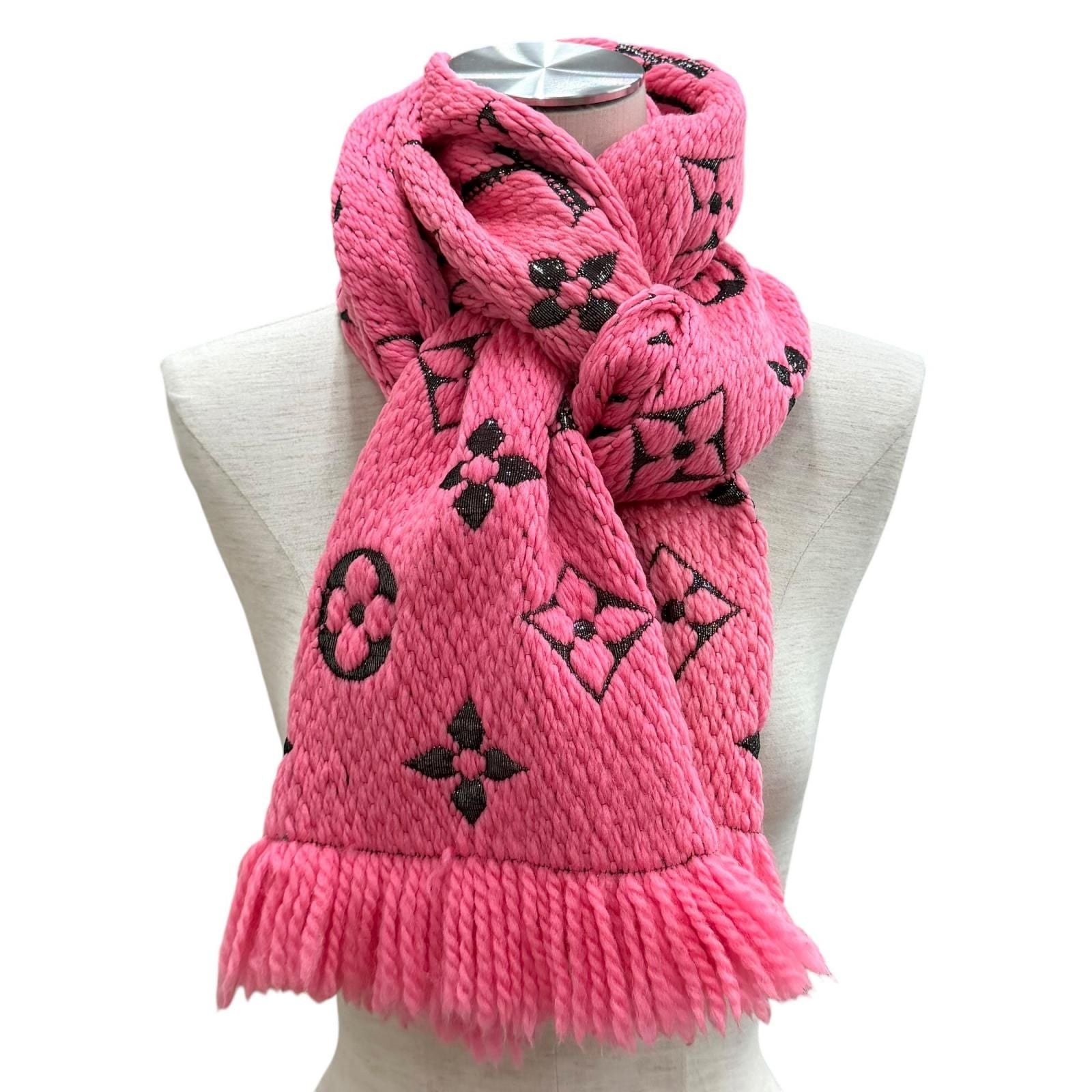 Louis Vuitton Logomania Scarf Shine Virgin Wool Silk Blend Rose Pop Fringe — view 2