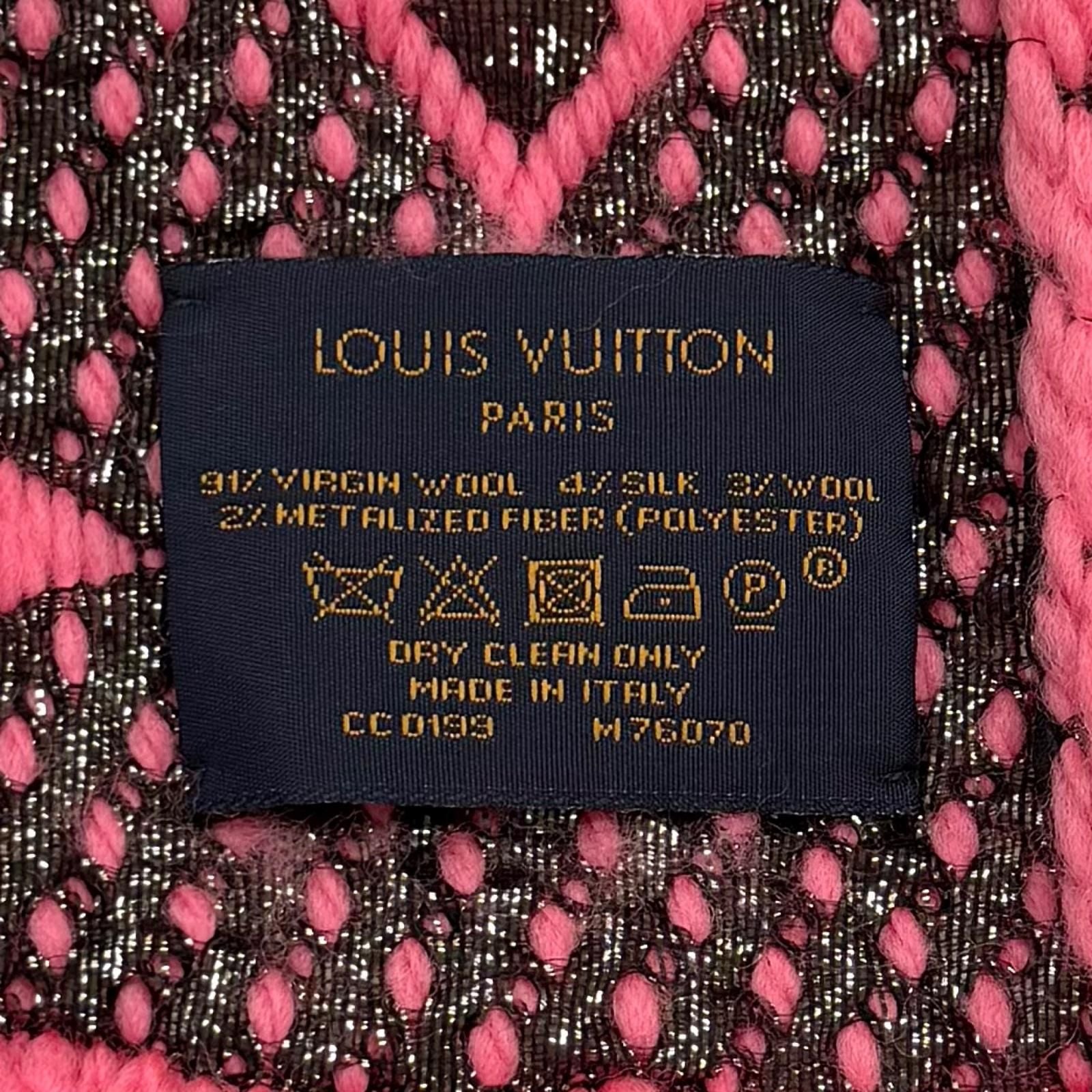 Louis Vuitton Logomania Scarf Shine Virgin Wool Silk Blend Rose Pop Fringe — view 6