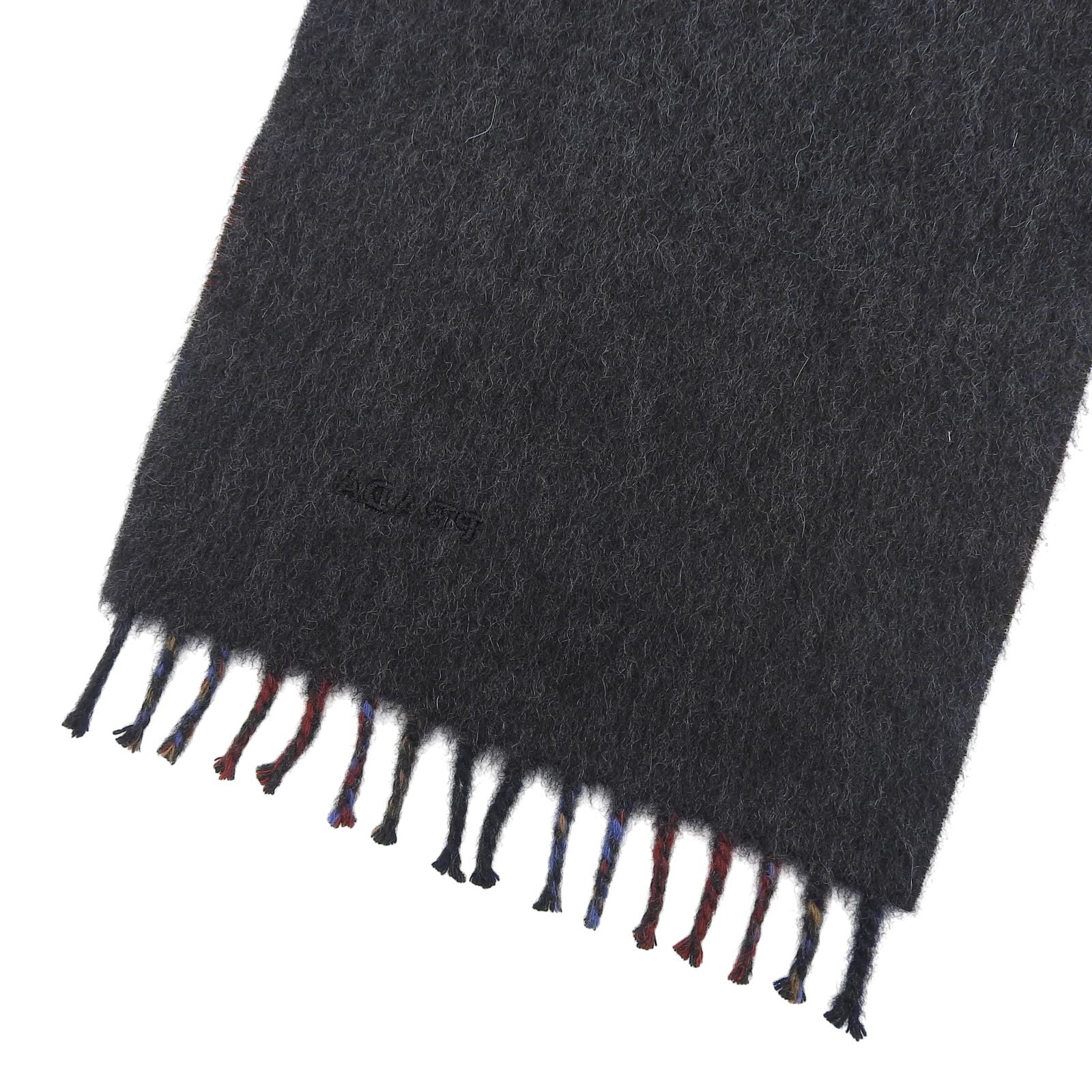 Prada Cashmere 100% Plaid Logo Embroidery Scarf with Fringe Multi TU — view 5