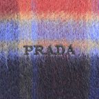 Prada Cashmere 100% Plaid Logo Embroidery Scarf with Fringe Multi TU — view 7