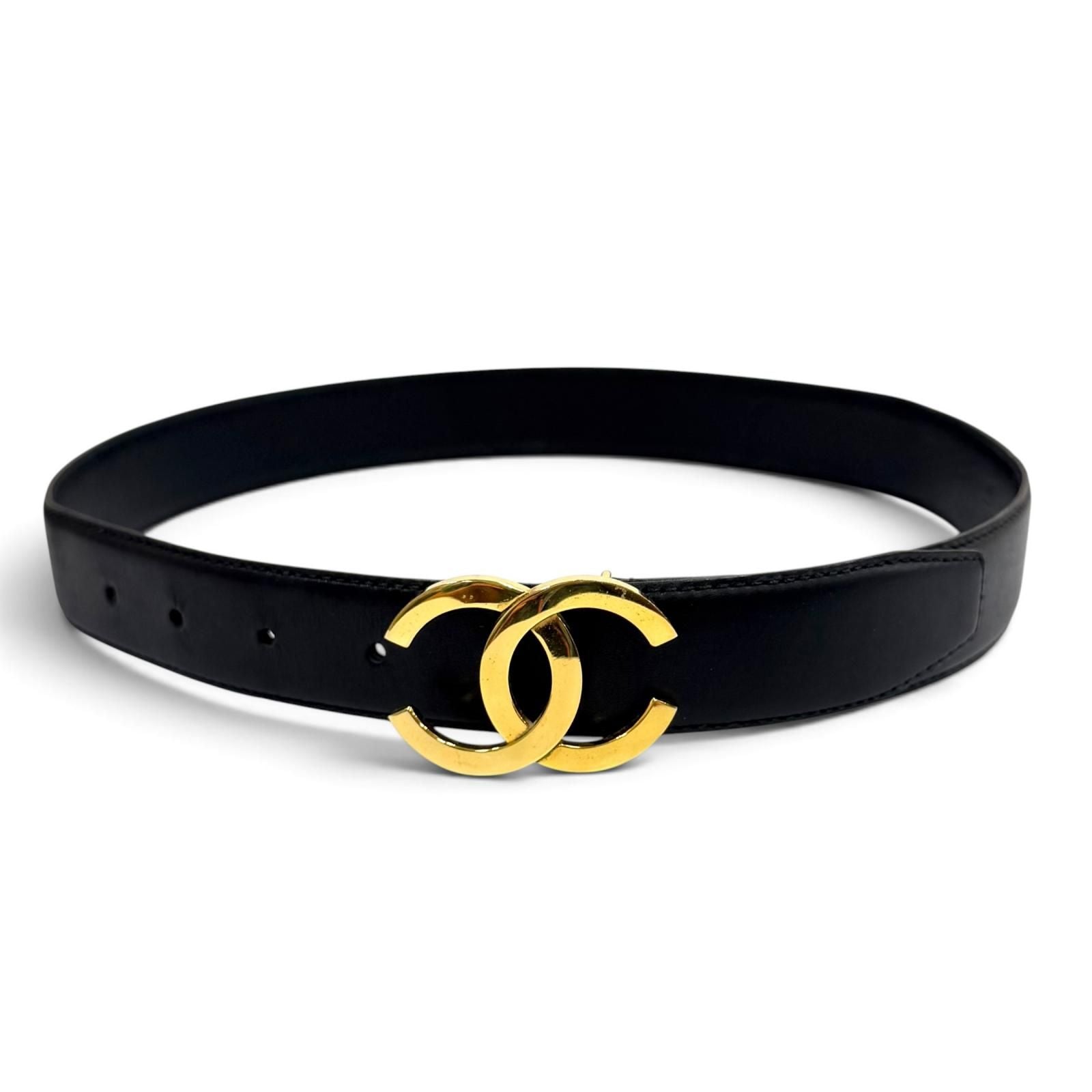 Chanel Vintage CC Logo Leather Belt Black Gold 65/26 — view 2