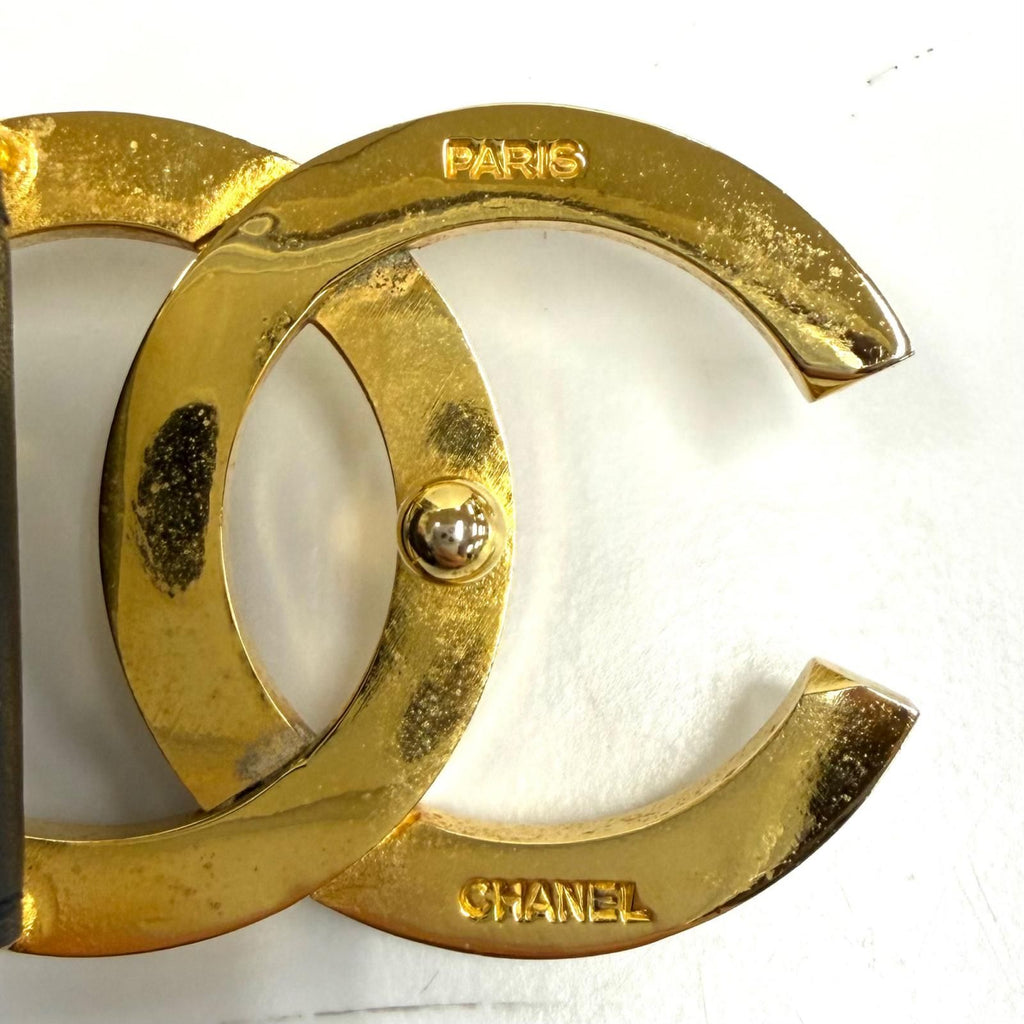 Chanel Vintage CC Logo Leather Belt Black Gold 65/26 — view 8