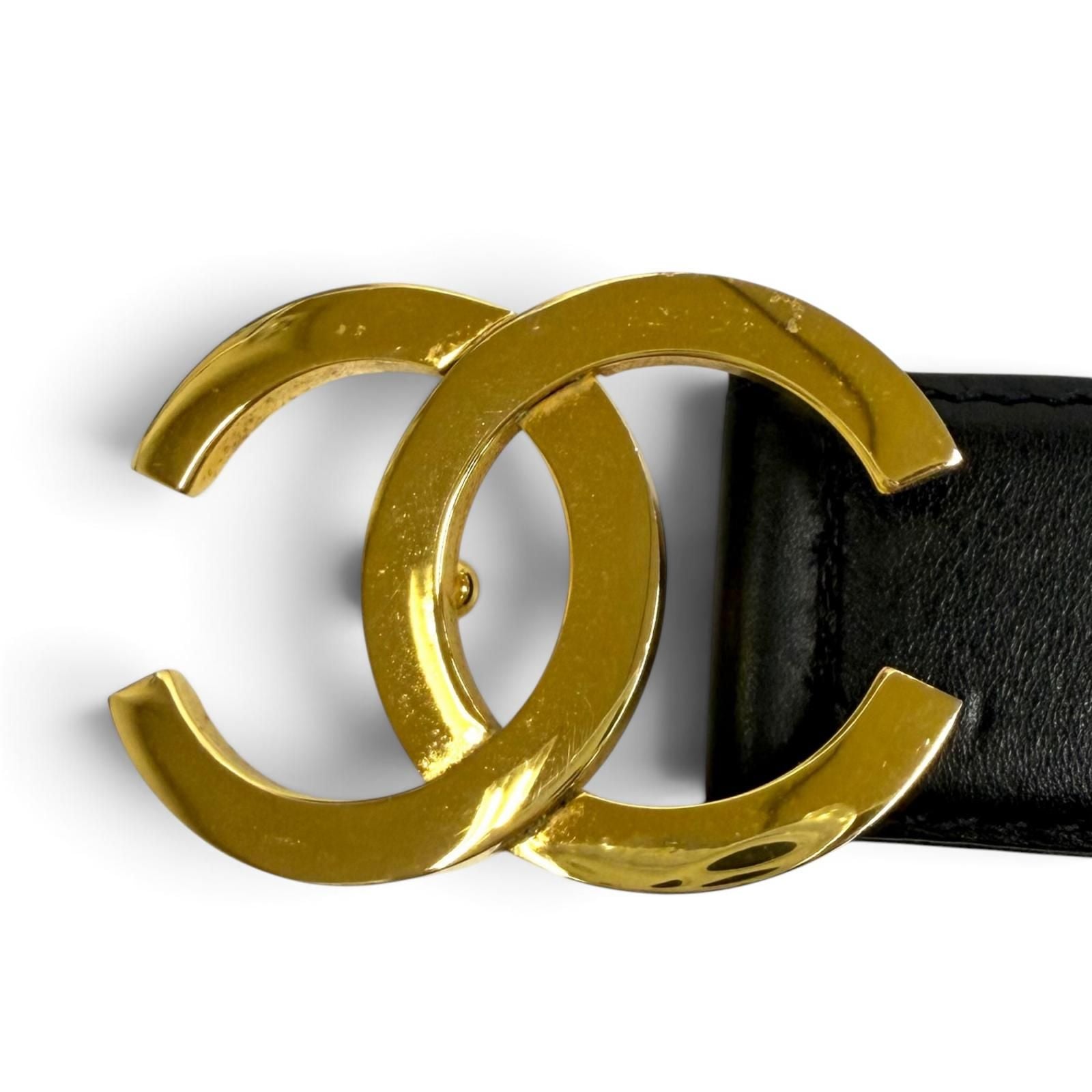 Chanel Vintage CC Logo Leather Belt Black Gold 65/26 — view 5