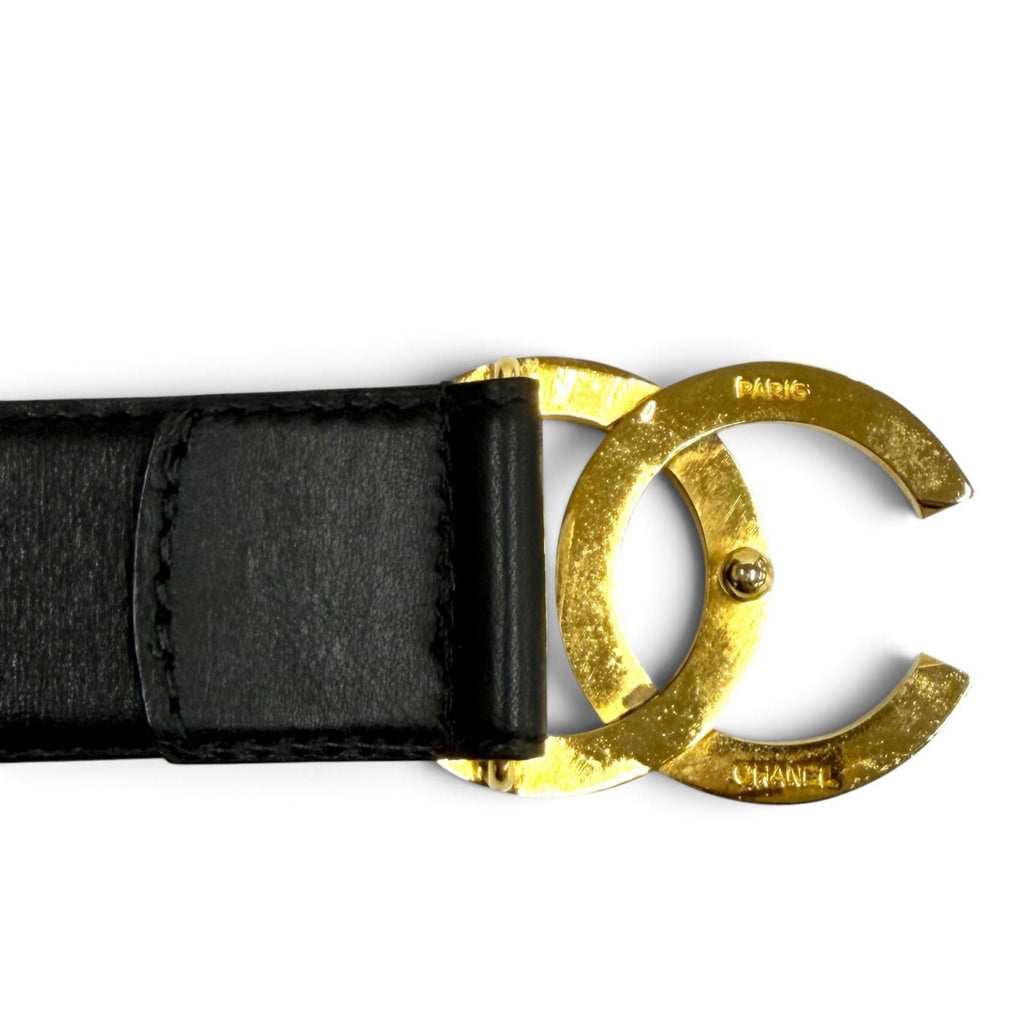 Chanel Vintage CC Logo Leather Belt Black Gold 65/26 — view 6