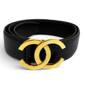 Chanel Vintage CC Logo Leather Belt Black Gold 65/26