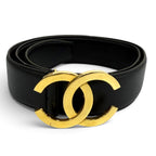 Chanel Vintage CC Logo Leather Belt Black Gold 65/26
