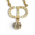 Dior Petit CD Necklace Rhinestone Pendant Gold