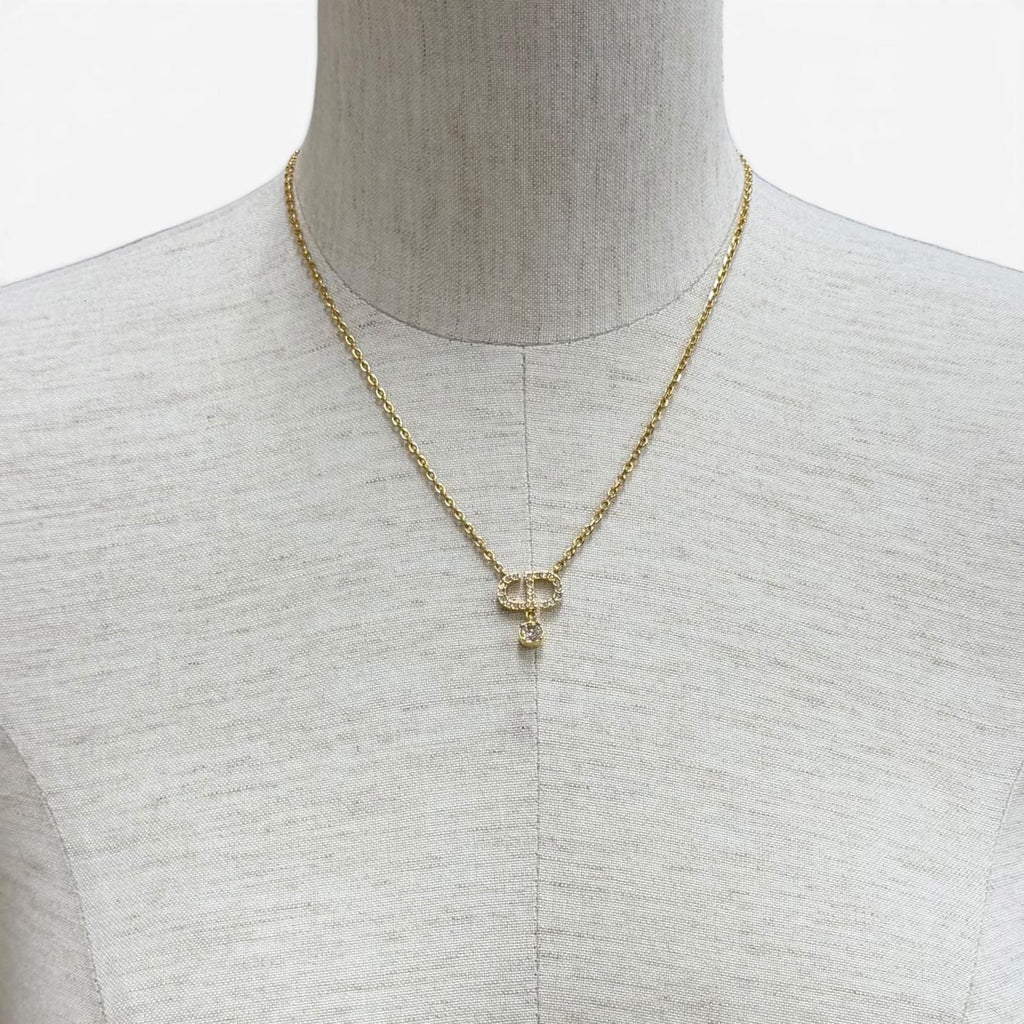 Dior Petit CD Necklace Rhinestone Pendant Gold — view 3