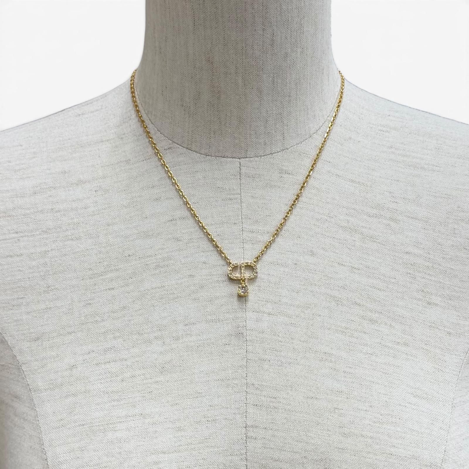 Dior Petit CD Necklace Rhinestone Pendant Gold — view 3