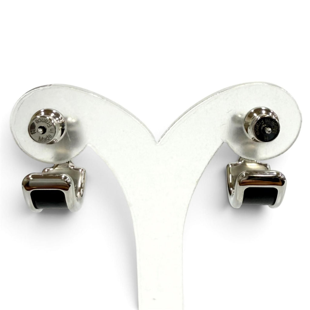 Hermes Earrings Olympe PM Calfskin Silver Black — view 4