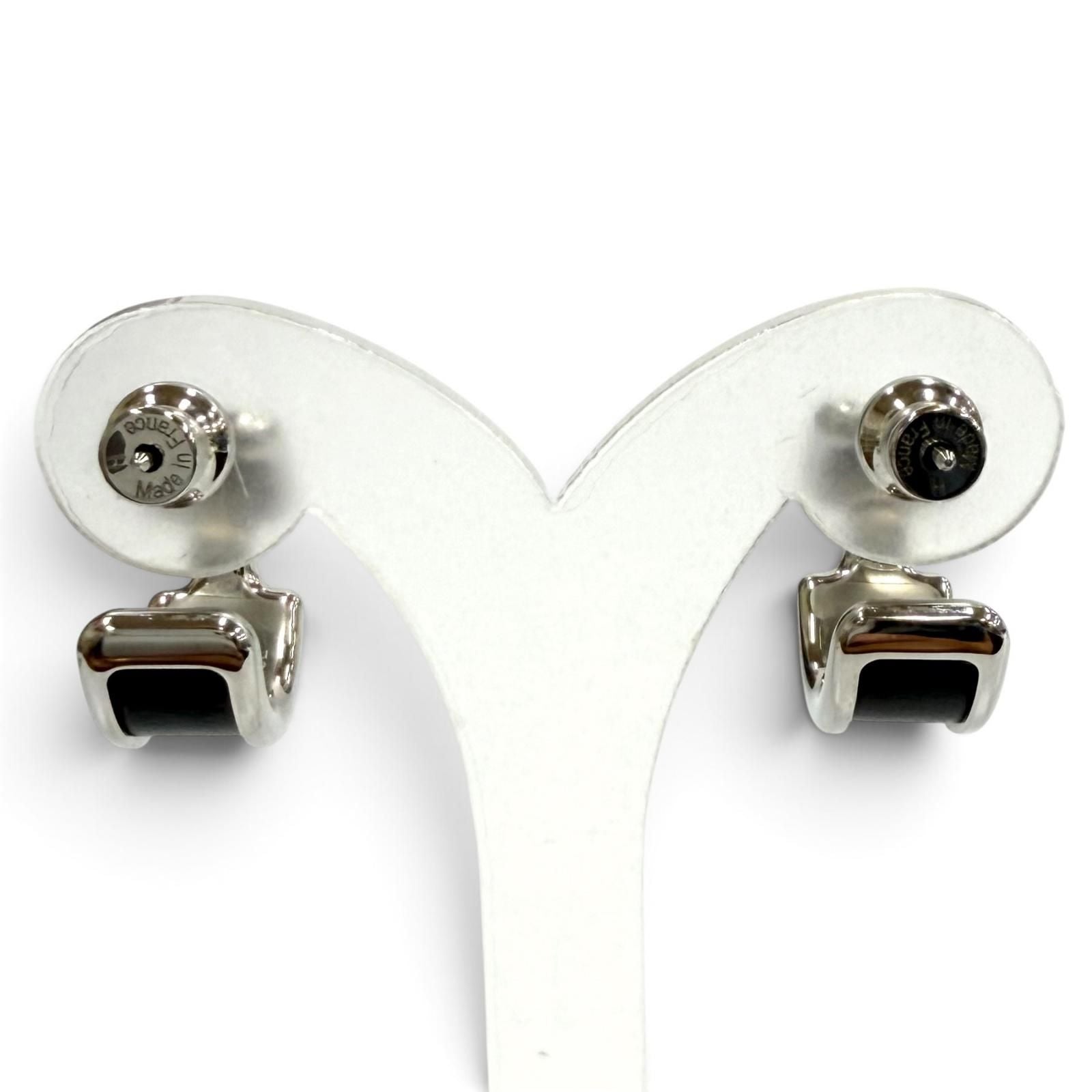Hermes Earrings Olympe PM Calfskin Silver Black — view 4