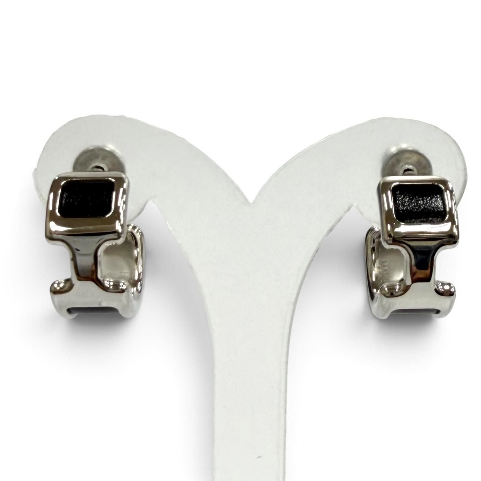 Hermes Earrings Olympe PM Calfskin Silver Black