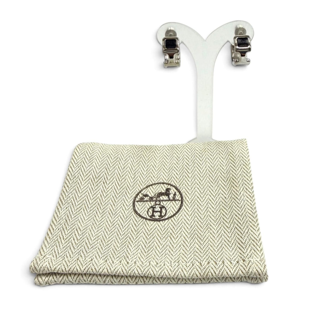 Hermes Earrings Olympe PM Calfskin Silver Black — view 2