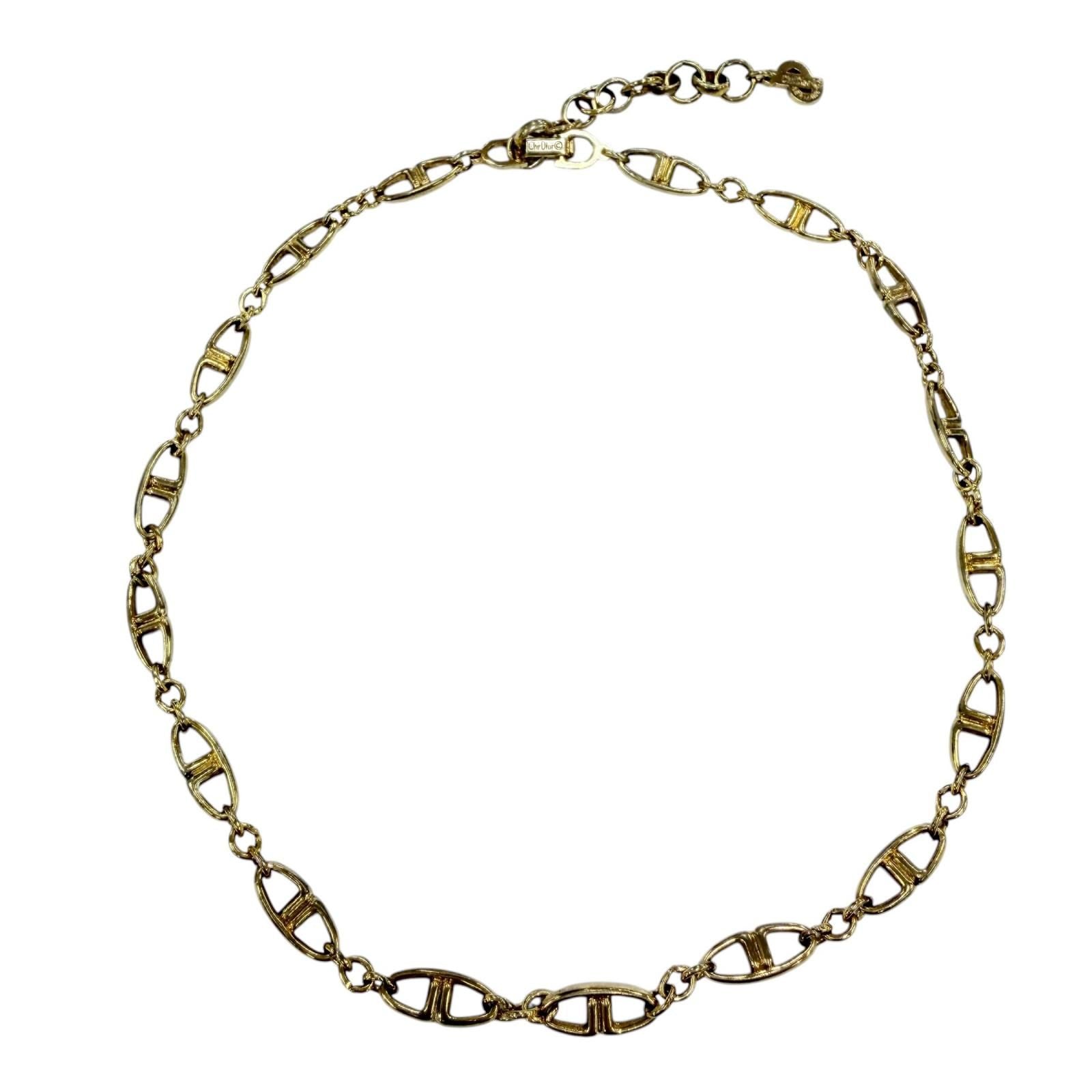 Dior Vintage Metal CD Logo Chain Choker Necklace Gold