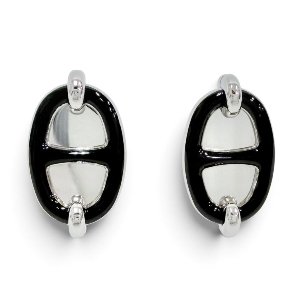 Hermes Mini Maillon Silvery Chaine D'ancre Earrings Silver Black