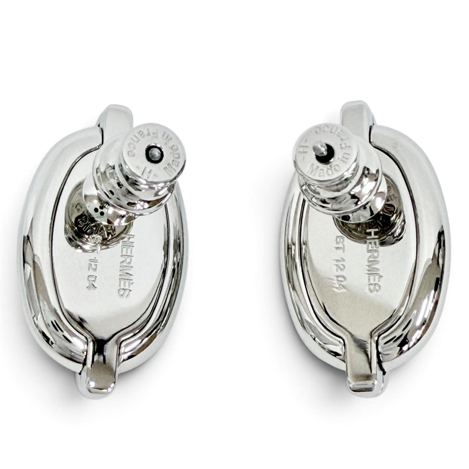 Hermes Mini Maillon Silvery Chaine D'ancre Earrings Silver Black — view 3