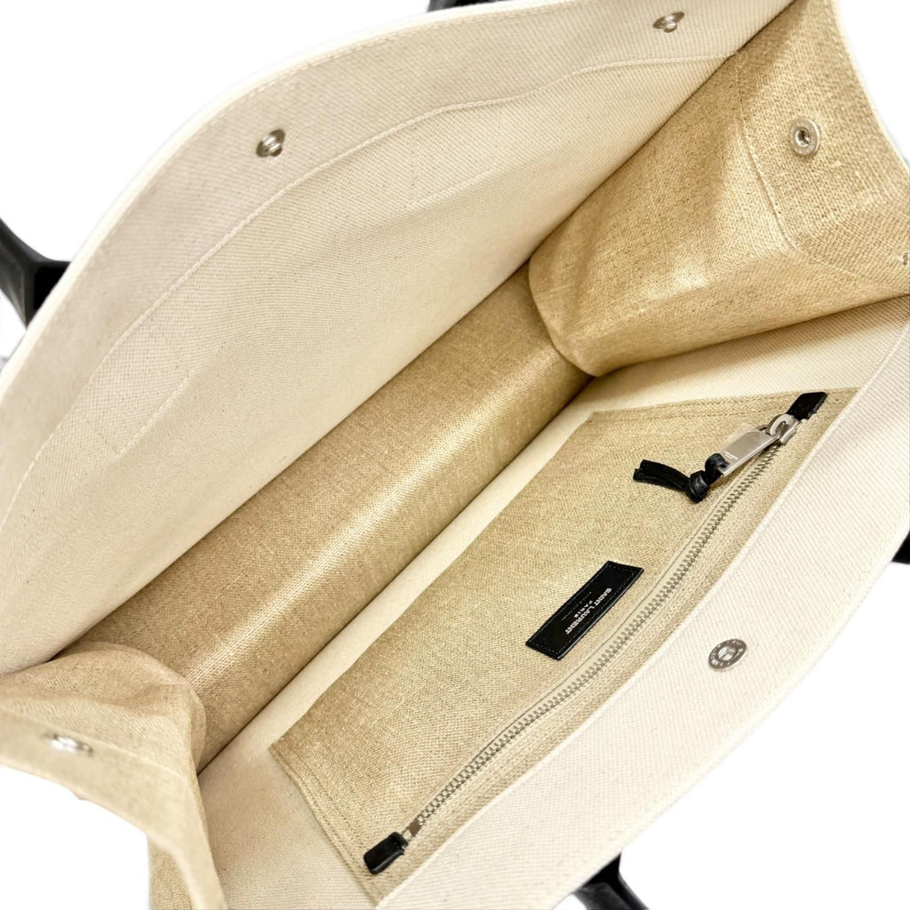 Saint Laurent Paris Canvas Leather Rive Gauche Logo Large Shape Tote Bag Beige — view 6