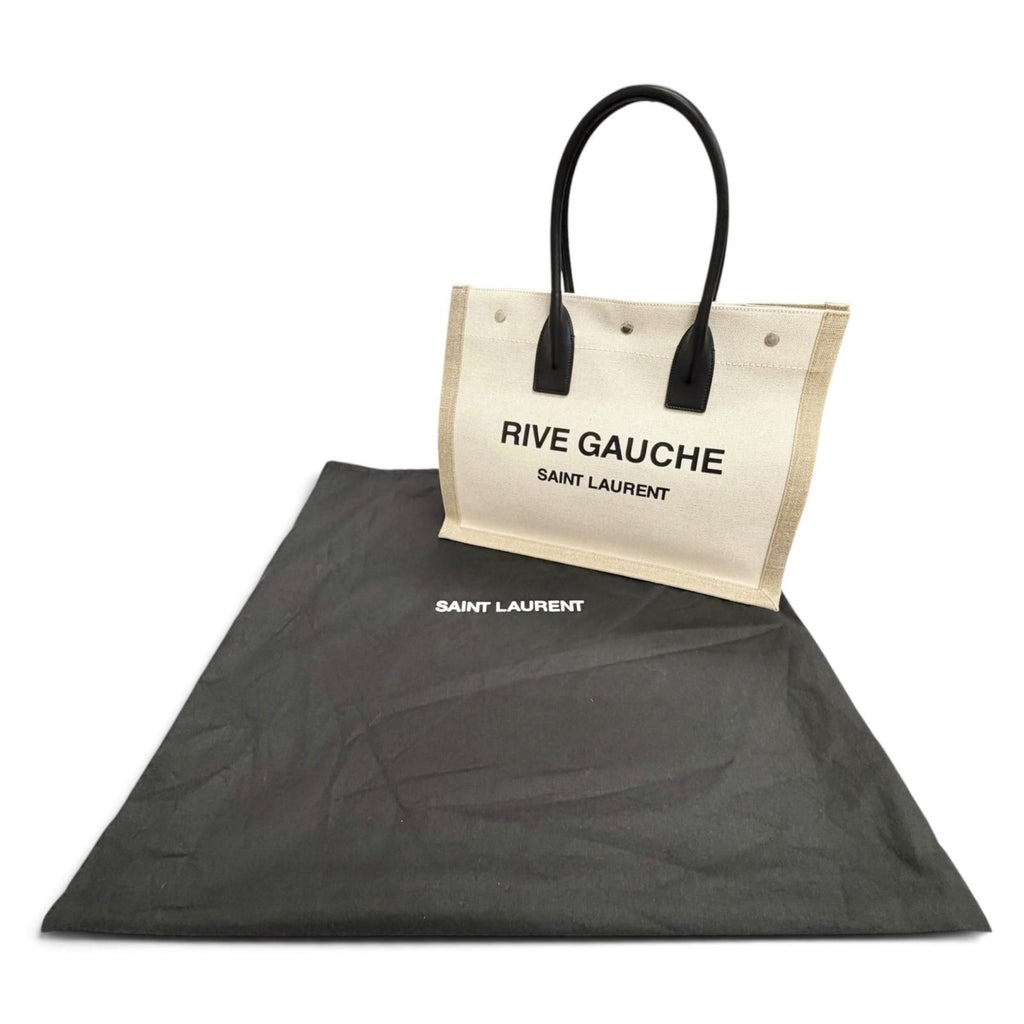 Saint Laurent Paris Canvas Leather Rive Gauche Logo Large Shape Tote Bag Beige — view 2