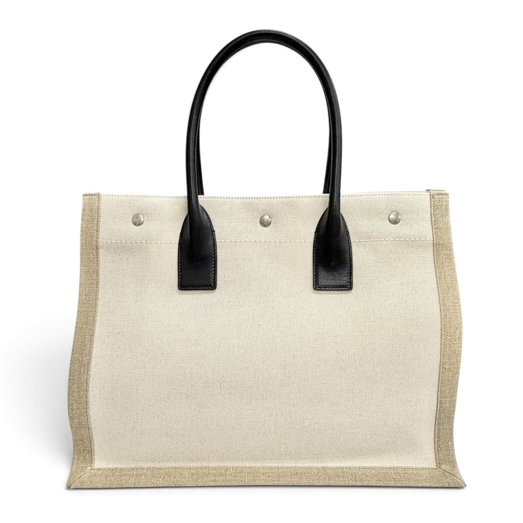 Saint Laurent Paris Canvas Leather Rive Gauche Logo Large Shape Tote Bag Beige — view 3