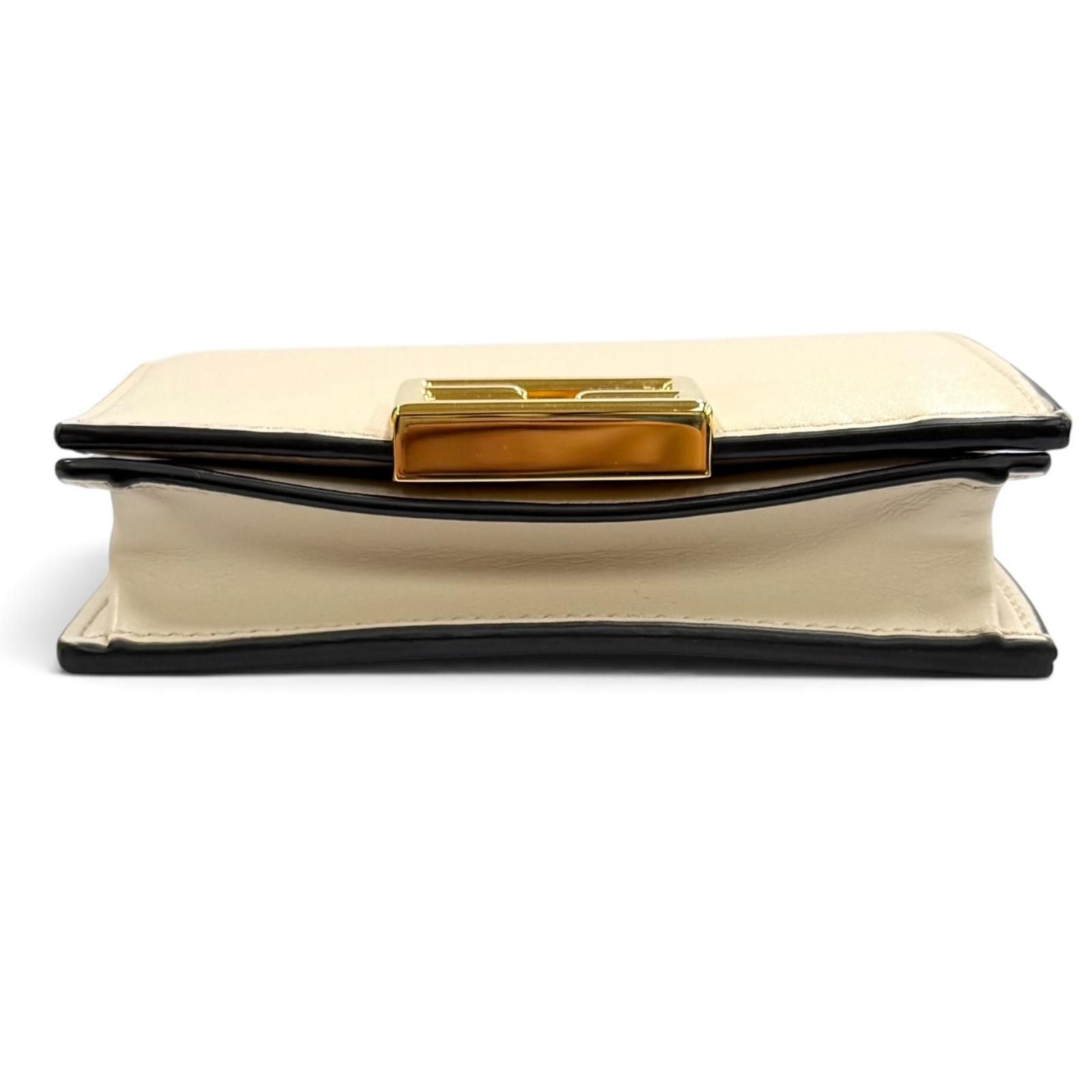 Fendi FF Lining Pecan Leather Small Wallet Bifold Beige Gold — view 4