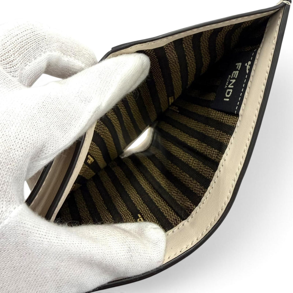 Fendi FF Lining Pecan Leather Small Wallet Bifold Beige Gold — view 7