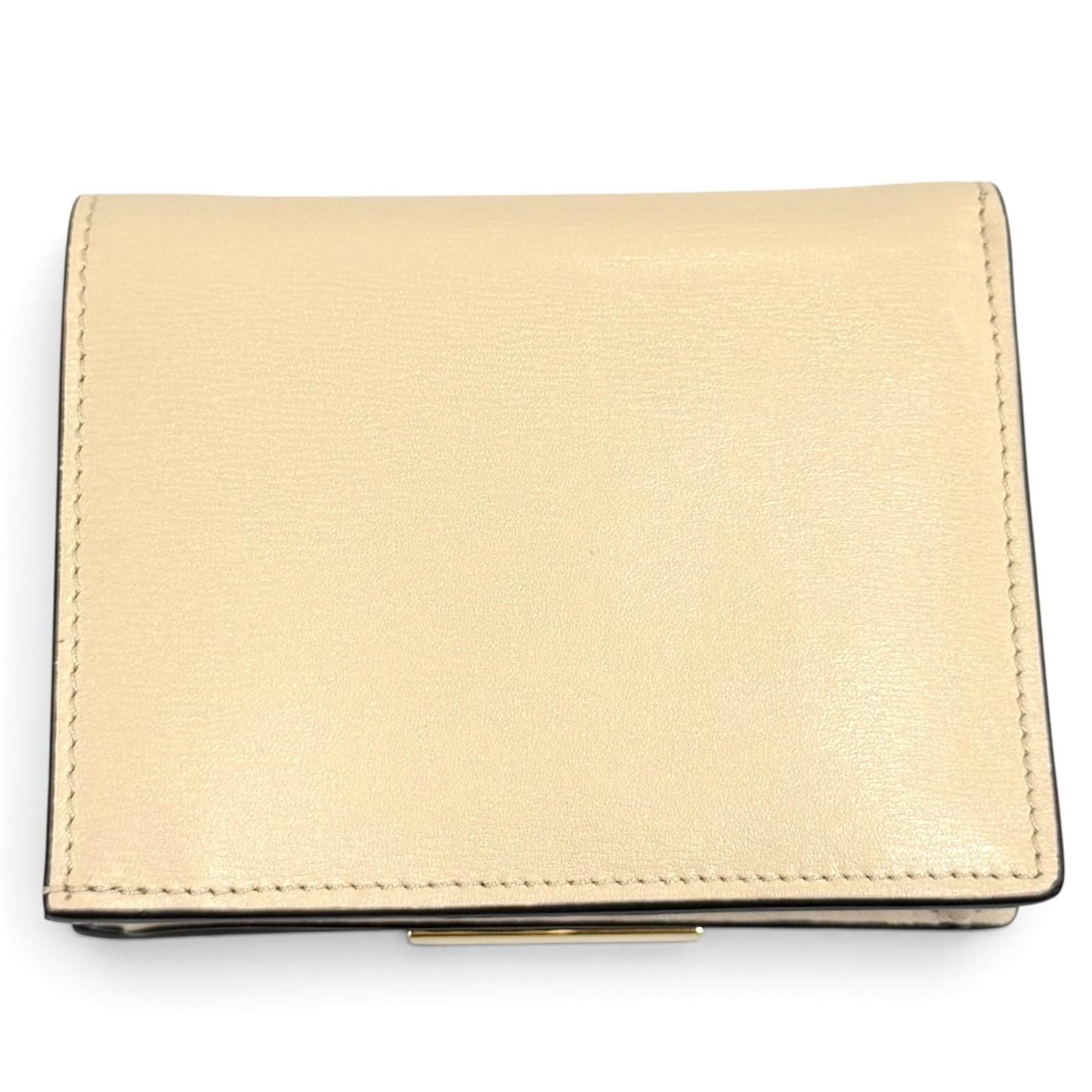 Fendi FF Lining Pecan Leather Small Wallet Bifold Beige Gold — view 3