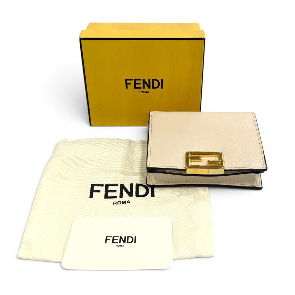 Fendi FF Lining Pecan Leather Small Wallet Bifold Beige Gold — view 2