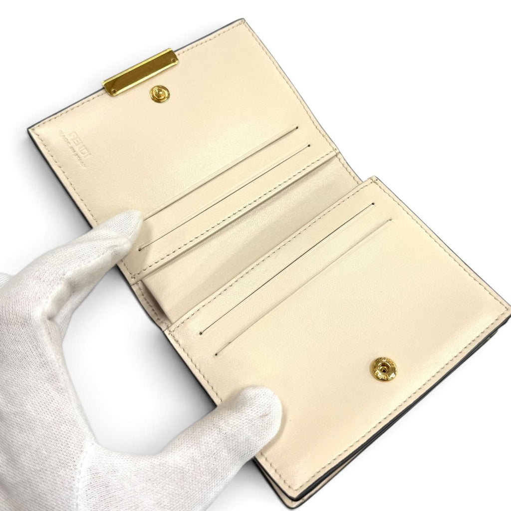 Fendi FF Lining Pecan Leather Small Wallet Bifold Beige Gold — view 6