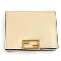 Fendi FF Lining Pecan Leather Small Wallet Bifold Beige Gold