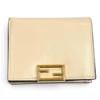 Fendi FF Lining Pecan Leather Small Wallet Bifold Beige Gold