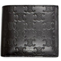 Celine Calfskin Triomphe Embossed Compact Wallet Bifold Black