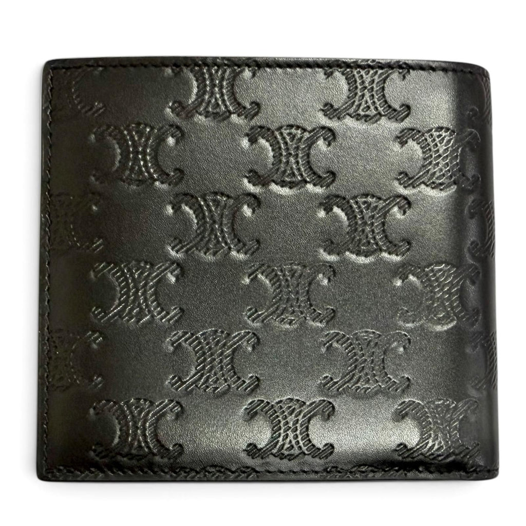 Celine Calfskin Triomphe Embossed Compact Wallet Bifold Black — view 2