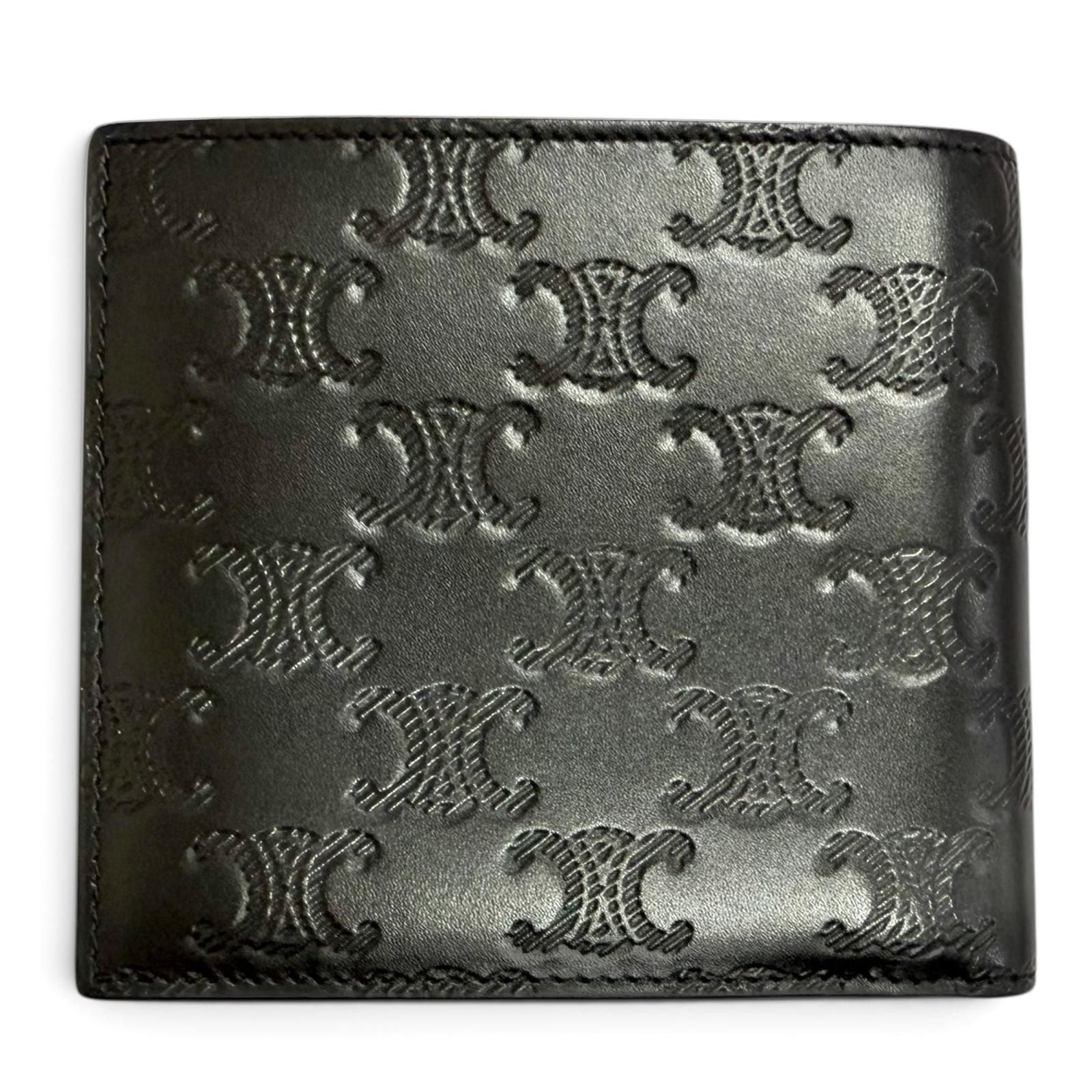 Celine Calfskin Triomphe Embossed Compact Wallet Bifold Black — view 2