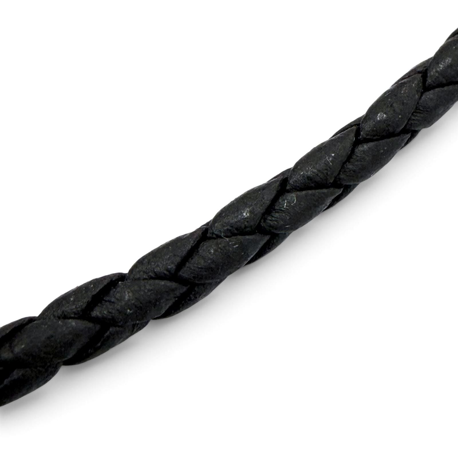 Bottega Veneta Leather Intrecciato Circle Necklace Silver Black — view 5
