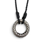 Bottega Veneta Leather Intrecciato Circle Necklace Silver Black