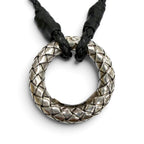 Bottega Veneta Leather Intrecciato Circle Necklace Silver Black — view 4