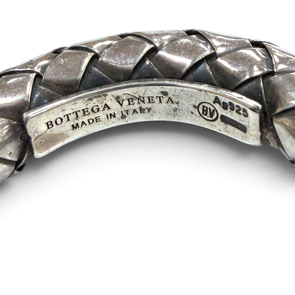 Bottega Veneta Leather Intrecciato Circle Necklace Silver Black — view 7