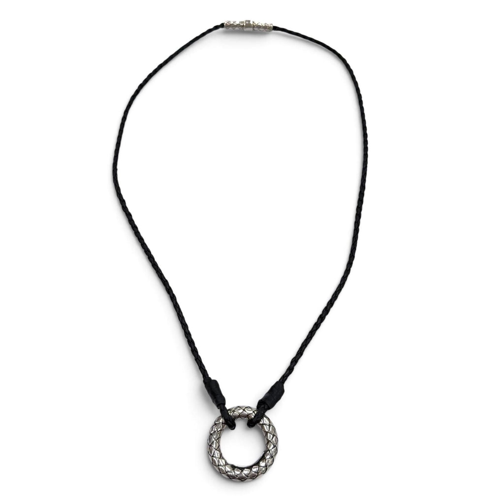 Bottega Veneta Leather Intrecciato Circle Necklace Silver Black — view 3