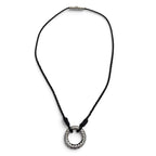 Bottega Veneta Leather Intrecciato Circle Necklace Silver Black — view 3