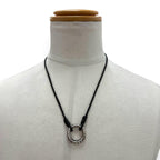 Bottega Veneta Leather Intrecciato Circle Necklace Silver Black — view 2