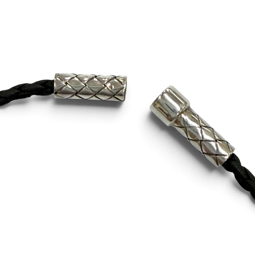 Bottega Veneta Leather Intrecciato Circle Necklace Silver Black — view 6