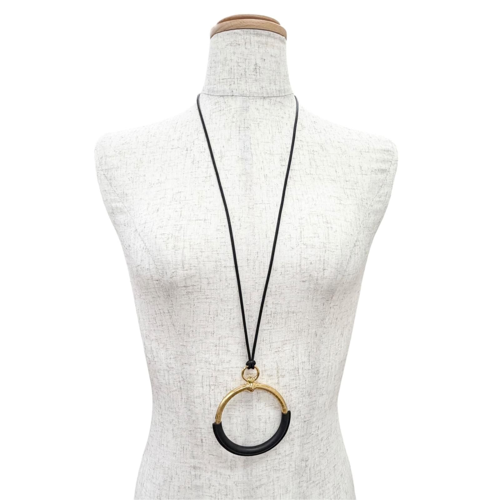 Hermes Loop Grand Gold Leather Pendant Black — view 2