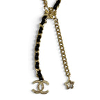 Chanel CC Logo Leather Star Clover Chain Necklace Gold Black — view 4