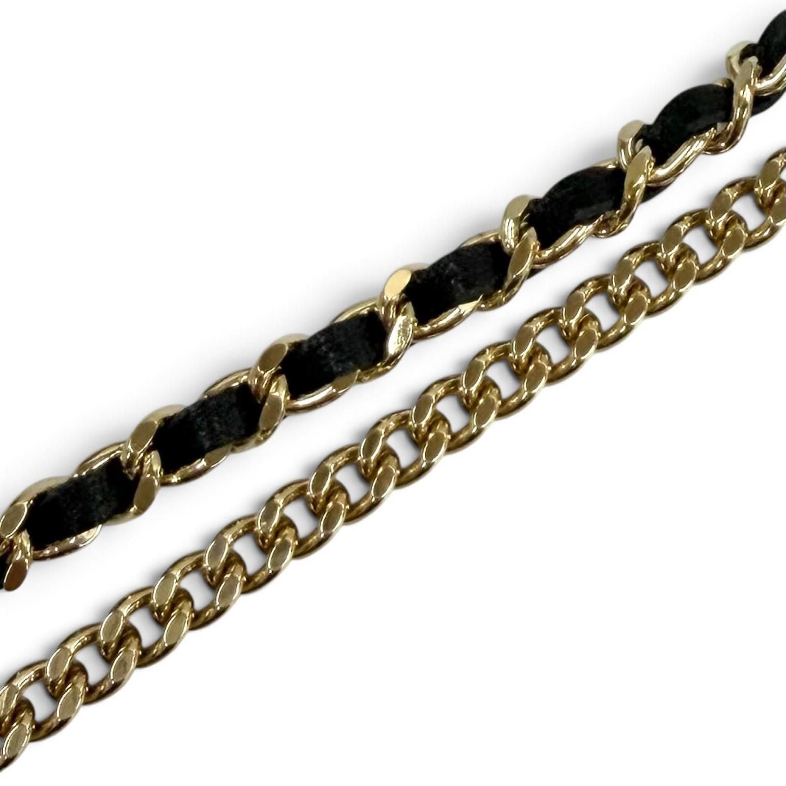 Chanel CC Logo Leather Star Clover Chain Necklace Gold Black — view 6