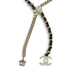 Chanel CC Logo Leather Star Clover Chain Necklace Gold Black — view 3