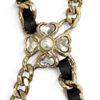 Chanel CC Logo Leather Star Clover Chain Necklace Gold Black — view 8