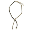 Chanel CC Logo Leather Star Clover Chain Necklace Gold Black