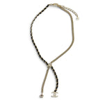 Chanel CC Logo Leather Star Clover Chain Necklace Gold Black