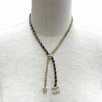 Chanel CC Logo Leather Star Clover Chain Necklace Gold Black — view 2