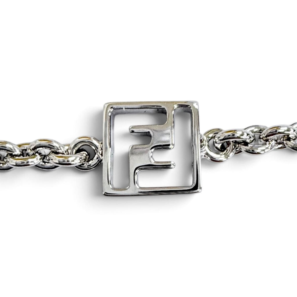 Fendi Forever FF Logo Crystal Chain Bracelet Silver — view 5